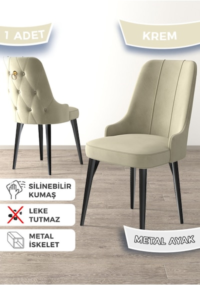 Canisa Newa Serisi, 1.sınıf Babyface Kumaş Siyah Metal Ayak Gold Halkalı, 1 Adet Krem Sandalye Sandalye Krem Ayaklar Siyah