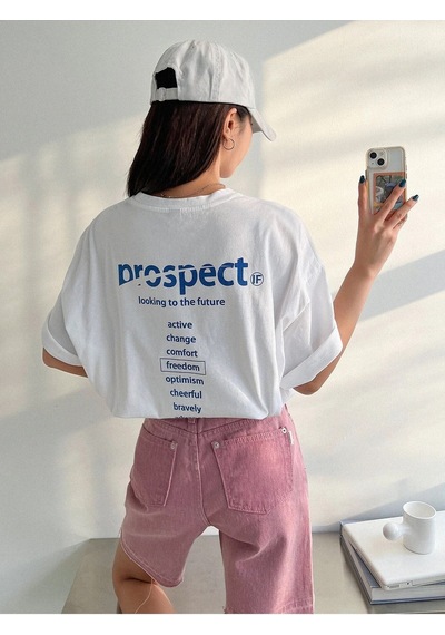 Beyaz Oversize Prospect T-shirt - Oversize Baskılı Beyaz