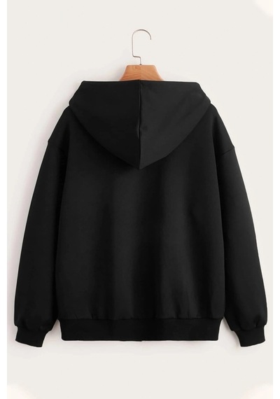 Startmore Relax&basic Siyah Kapüşonlu Fermuarlı Sweatshirt Siyah