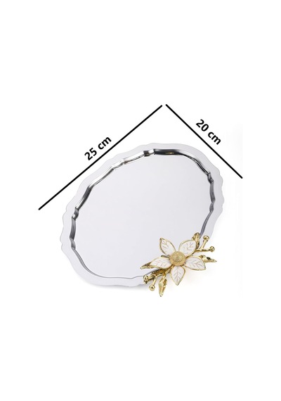 Tr 6 Adet Oval Papatya Çiçekli Kahve-çay Servis Ve Sunum Tepsisi 25x20 Cm, Gümüş Diğer