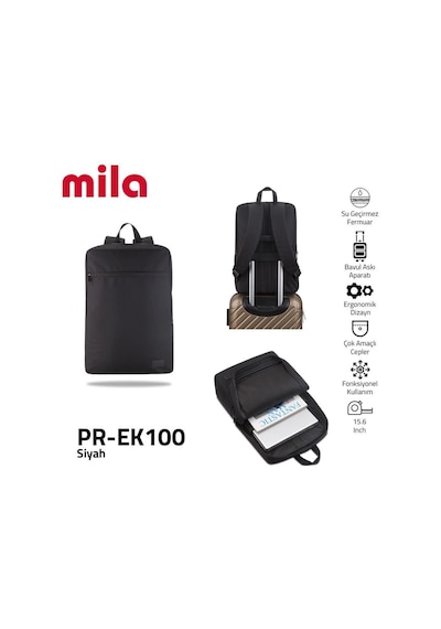 Classone Mila Pr-ek100 15,6'su Geçirmez Kumaş Fermuar Notebook Sı Siyah