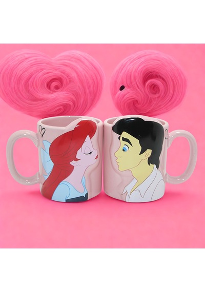 Ariel Ve Prens Figürlü 3d Çift Kupa Bardak Seti Sevgili Kupa Bardak Açık Pembe