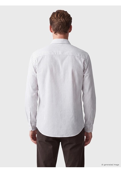 LC Waikiki Southblue Beyaz Regular Fit Çizgili Poplin Erkek Gömlek Whıte Strıped