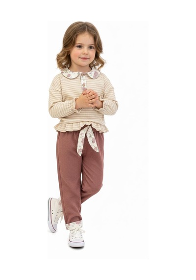 Miababy Yakası Fırfırlı 2 Li Pantolon Takım Pudra