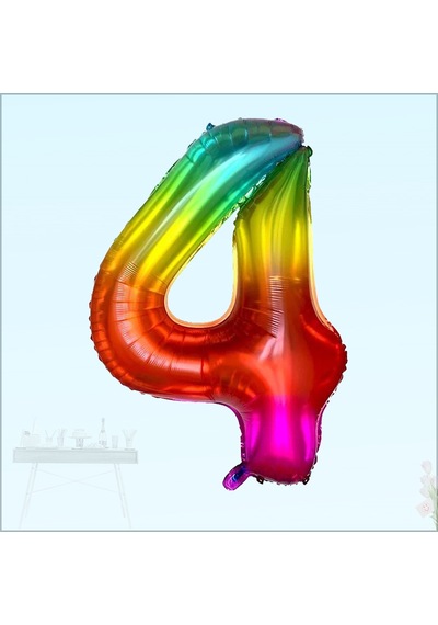 4 Yaş Rakam Folyo Balon. 100 CM - Gökkuşağı