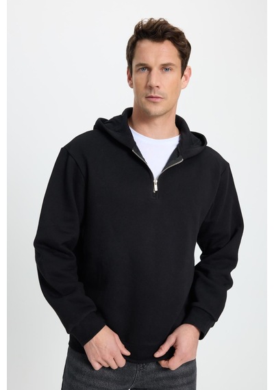 Tudors Unisex Relax Fit Rahat Kesim Pamuklu İçi Polarlı Yarım Fermuarlı Siyah Kapüşonlu Sweatshirt-32459 Sİyah Tudors Unisex Relax Fit Rahat Kesim Pamuklu İçi Polarlı Yarım Fermuarlı Siyah Kapüşonlu Sweatshirt-32459 Sİyah
