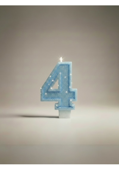 Mavi Simli Doğum Günü Mumu Pasta Mum 4 Yaş