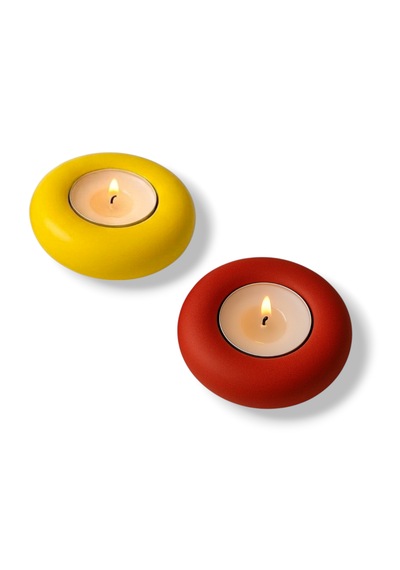 Sarı Kırmızı Mumluk Seti El Yapımı Dekoratif Tealight Mumluk Sarı Kırmızı