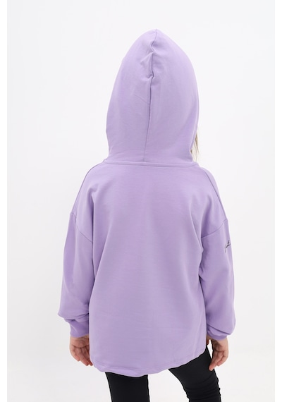 Toontoy Kız Çocuk Relax Fit Kapüşonlu Düşük Omuz Baskılı Sweatshirt - 2 İplik Lila
