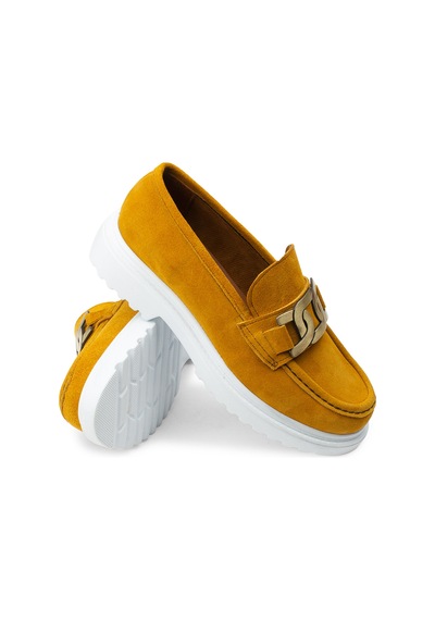 Deery Hakiki Süet Sarı Tokalı Loafer Kadın Ayakkabı - 01902zsrıp01 Sarı