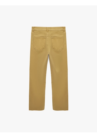Koton Pamuklu Cepli Düğmeli İspanyol Paça Crop Jean Pantolon - Kick Flare Jeans Ada Çayı 6sal40051mw Açık Yeşil