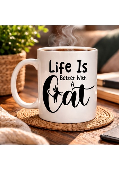 Northcity Life Is Better With A Cat Kupa - Sevimli Kedi Tasarımına Sahip Porselen Kahve Kupası