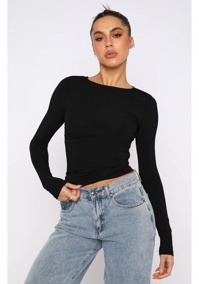 Seeh Siyah/beyaz Bisiklet Yaka Basic Uzun Kollu Body Sh142 Siyah - Beyaz