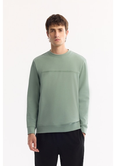 Avva Erkek Su Yeşili Bisiklet Yaka Pamuklu Bi-stretch Baskılı Regular Fit Sweatshirt A52y1325 Yeşil