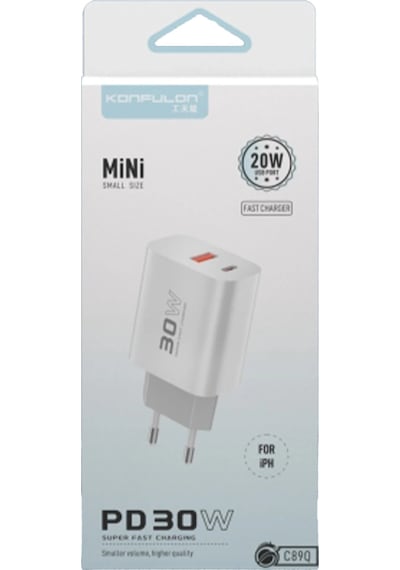 Ilkeshop Konfulon C89q 1 Adet 30w Type-c Ve 1 Adet 22.5w Usb Çıkışlı Ekstra Dl48 1m Usb To Lightning Şarj Cihazı