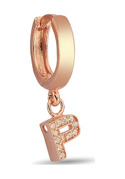 P Harfi Sallantılı 925 Ayar Gümüş Rose Tek Küpe - 12080502 Rose Gold