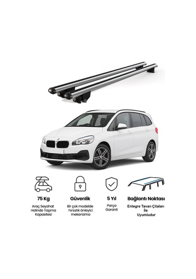 Kanca Bmw 2 Serisi 2014 Ve Sonrası Uyumlu Gri Kilitli Ara Atkı 120cm Port Bagaj Tavan Barı