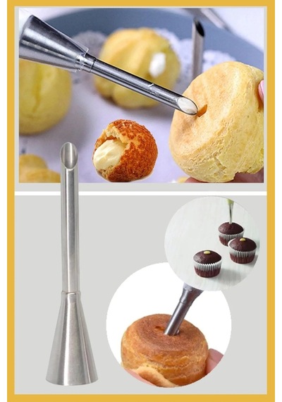 Paslanmaz Çelik Krema Sıkma Torbası Ucu Cupcake Dolgu Duy 1 Adet + 4 Adet Şanti Torbası