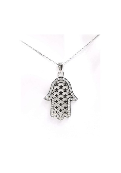Omar Silver Kadın Fatma Ana Eli Zirkon Taşlı Gümüş Kolye (513867898)