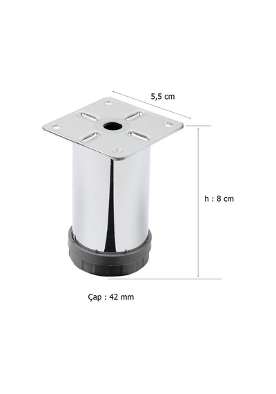 Mobilya Ayağı Metal Krom Ayak 8 CM Alttan Ayarlı 4 Adet