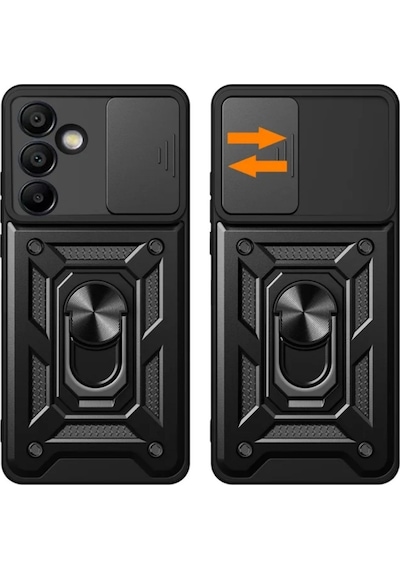 Samsung Galaxy A36 Uyumlu Tank Kılıf Yüzüklü Standlı Extra Koruma Zırhlı Outdoor Kapak - Gri