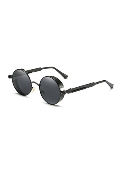 Retro Vintage Steampunk Gothic Tarz Yuvarlak Güneş Gözlüğü Siyah