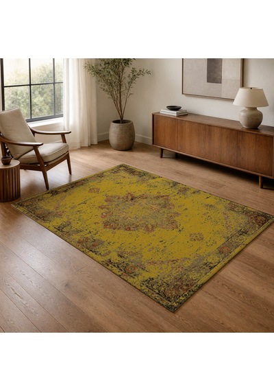 Kartela Halı Melo Halı Jüt Taban Dokuma Halı Hardal Sarısı - 200 X 300 Cm