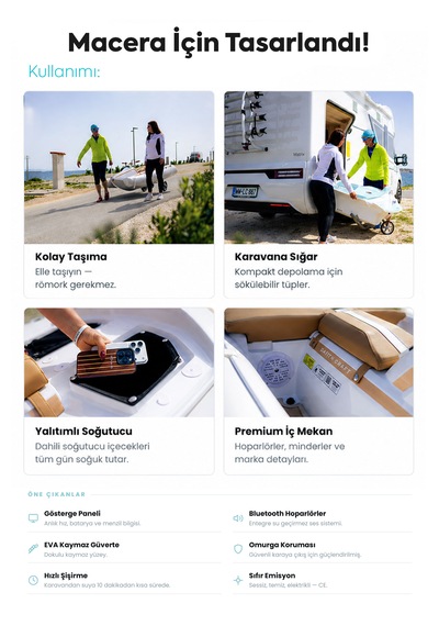 E-210 Katlanabilir Elektrikli Şişme Bot / Su Aracı - Çift Kişilik, Karavan Uyumlu