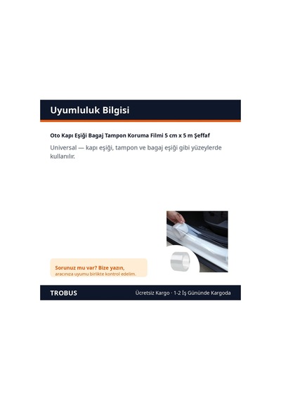Trobus Oto Kapı Eşiği Bagaj Tampon Koruma Filmi 5 Cm X 5 M Şeffaf
