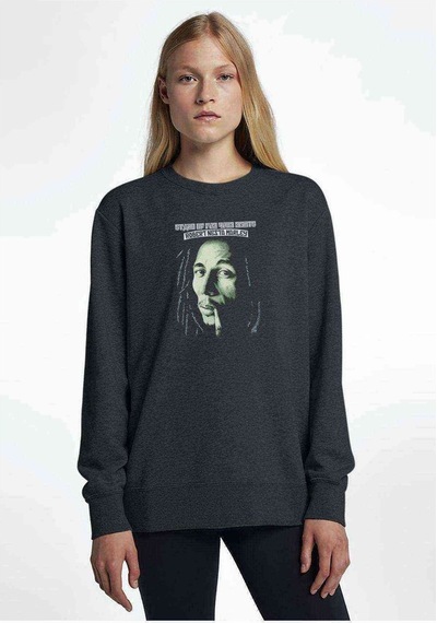 Bob Marley Stand Up For Baskılı Füme Antrasit Kadın Sweatshirt