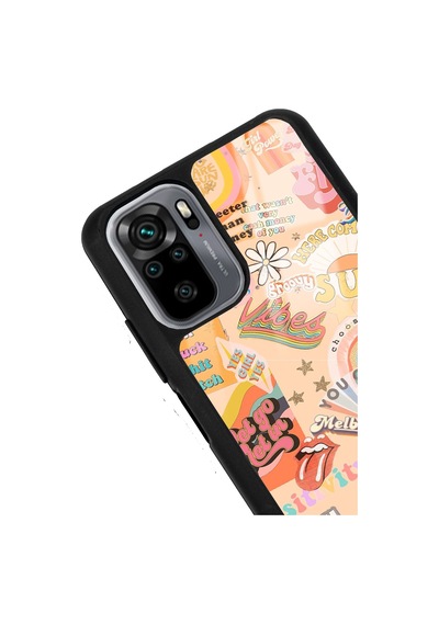 Xiaomi Redmi Note 10 - 10s Vintage Sticker Tasarımlı Glossy Telefon Kılıfı Siyah