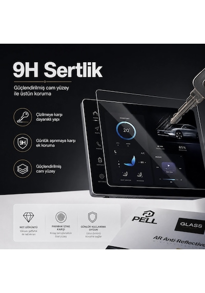 PELL Lopard Tesla Model Y Juniper Ekran Koruyucu Sert Cam Seti, 9H 2in1 Ön ve Arka Multimedya Camı