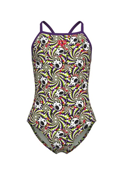 Arena Gırl's Fun Skulls Swımsuıt Lıghtdrop Back L Multı Black-plum Çok Renkli Çok Renkli