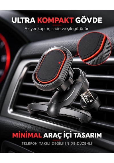 Dexxony A23 Mıknatıslı Klipsli Havalandırma Araç İçi Telefon Tutucu 360 Metal Plakalı Siyah