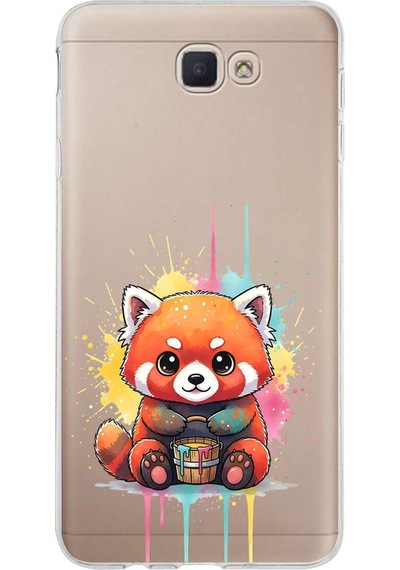 Samsung Galaxy J7 Prime 2 İle Uyumlu Splash Tilki Tasarımlı Şeffaf Silikon Kılıf Şeffaf