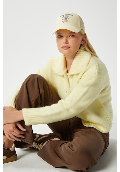 Ritnice Kadın Lean Yumuşak Doku Polo Yaka Sarı Basic Triko Hırka Hı00179 Sarı