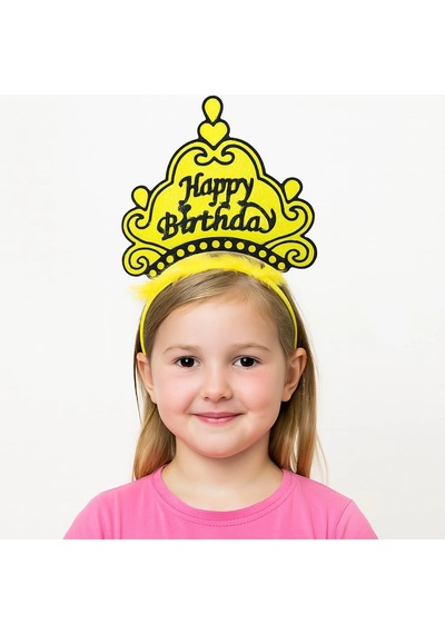Sarı Happy Birthday Prenses Tacı Doğum Günü Taç Aksesuarı Çocuk