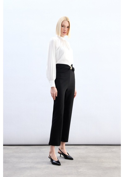 Sateen Bel Aksesuarlı Pantolon - Siyah-136830 siyah