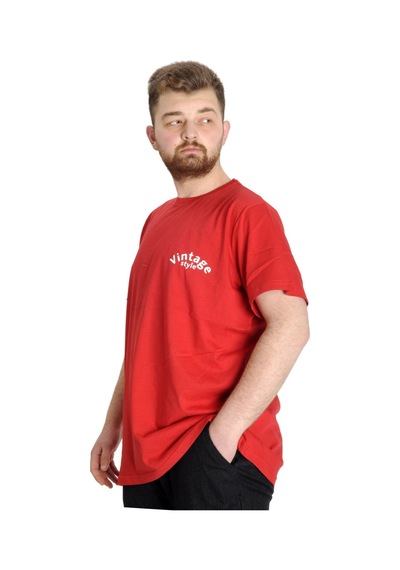 Mode Xl Büyük Beden Erkek T-Shirt Vıntage 23144 Kırmızı 001