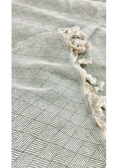 Dama Desen Dokuma %100 Pamuklu Çok Amaçlı Pike Koltuk Örtüsü 180x230 Fıstık Yeşili