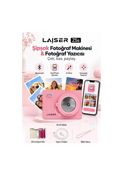 Z5s İnstant Kamera Ve Fotoğraf Yazıcısı - Şipşak Fotoğraf Makinesi - Pink