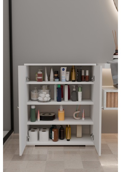 4 Bölmeli Banyo Dolabı Banyo Rafı Çok Amaçlı Dolap-beyaz Beyaz