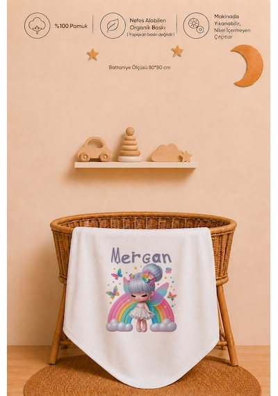 Pia Baby Kişiye Özel Kız Bebek Tulum Set 4 Parça %100 Pamuk İsimli Organik Baskılı Battaniyeli 1084bt0x Ekru