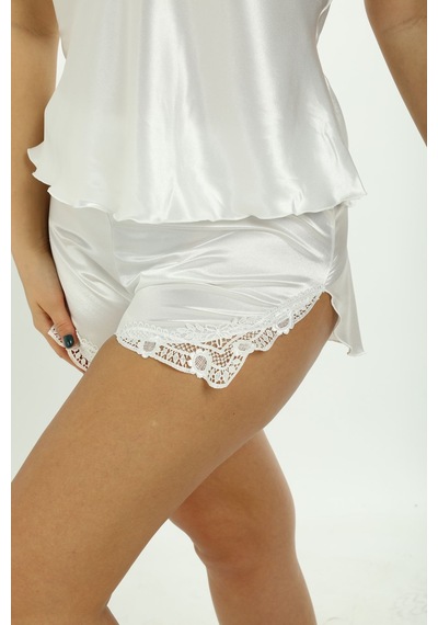 Beyaz Saten Babydoll Şortlu Takım Model 679636 Çok Renkli