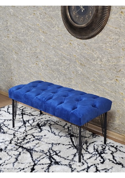Zafir Siyah Boyalı Tel Ayaklı 90 Cm Puf Bench - Puf - Bench - Kasalı Oturak - Oturak - Yatak Ucu Puf Mavi