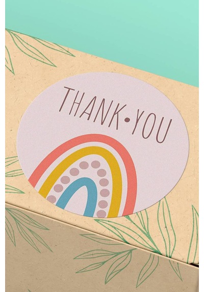 90 Adet Thank You Teşekkür Etiketi Gökkuşağı Desenli 3x3cm St2025 Çok Renkli