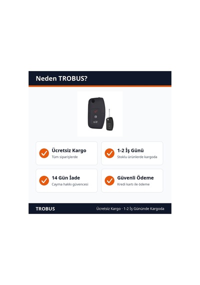 Trobus Ford B-max Uyumlu Katlanır Oto Anahtar Kılıfı Silikon Siyah
