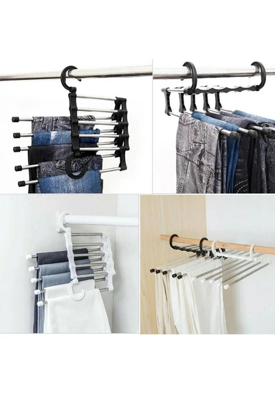 5 Katlı Hareketli Pantolon Askısı Dolap İçi Askılık Yer Kaplamayan Askı Metal Siyah Tr Diğer
