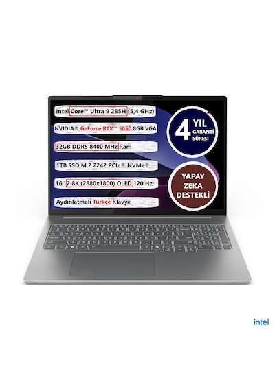 Lenovo Ideapad Pro 5 16IAH10 83JM004WTR U9-285H 32 GB 1 TB SSD 8 GB RTX5050 16"  Dos OLED Dizüstü Bilgisayar