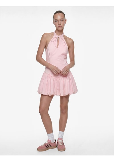 Koton Kolsuz Slim Fit Fiyonk Detaylı Halter Yaka Mini Balon Elbise Pembe 6sal80178ıw Gül